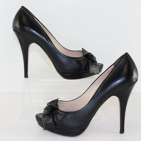 Prada Leather Peep Toe Bow Pumps Womens (EU 36/US 6) - Picture 3 of 9